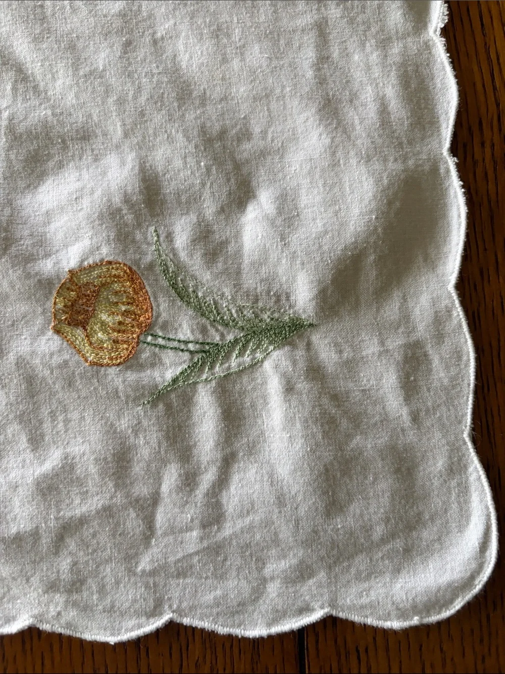 Vintage Embroidered Floral White Table Linen